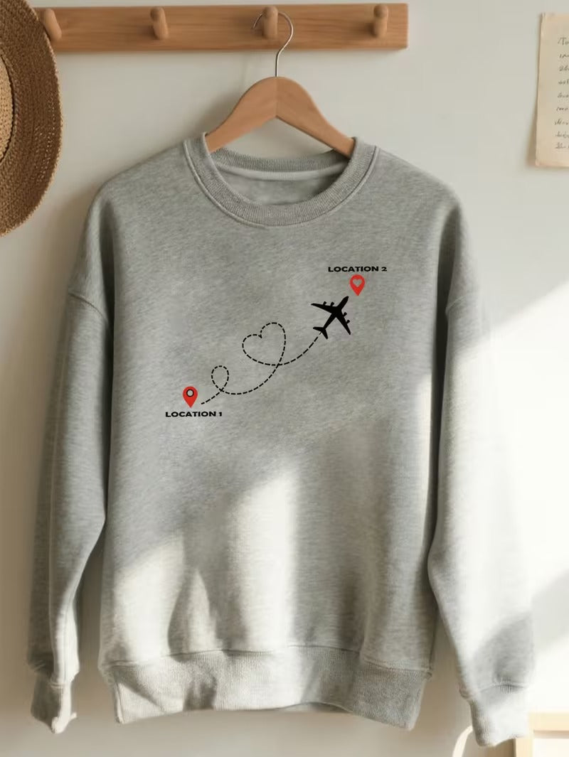 Bluza Dama Casual Design Travel cu Imprimeu Avion si Harta