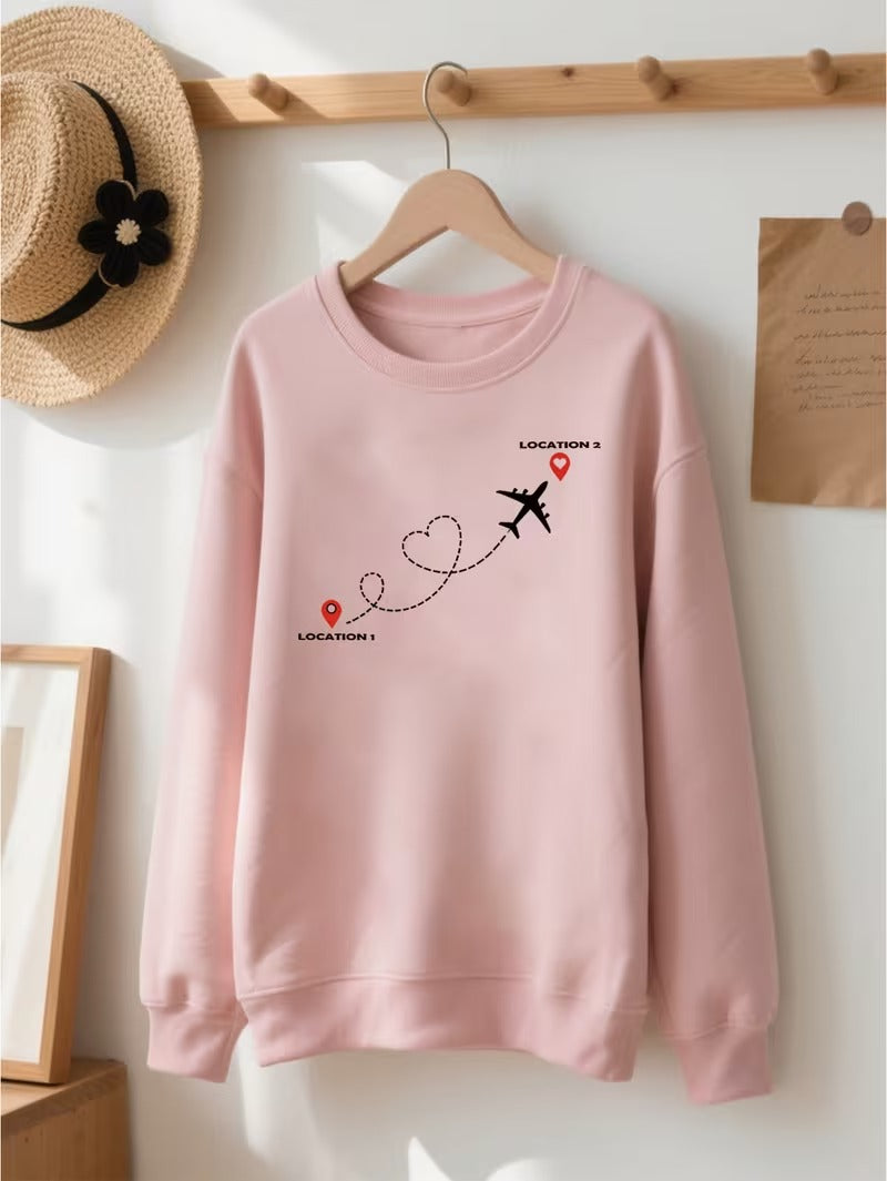 Bluza Dama Casual Design Travel cu Imprimeu Avion si Harta