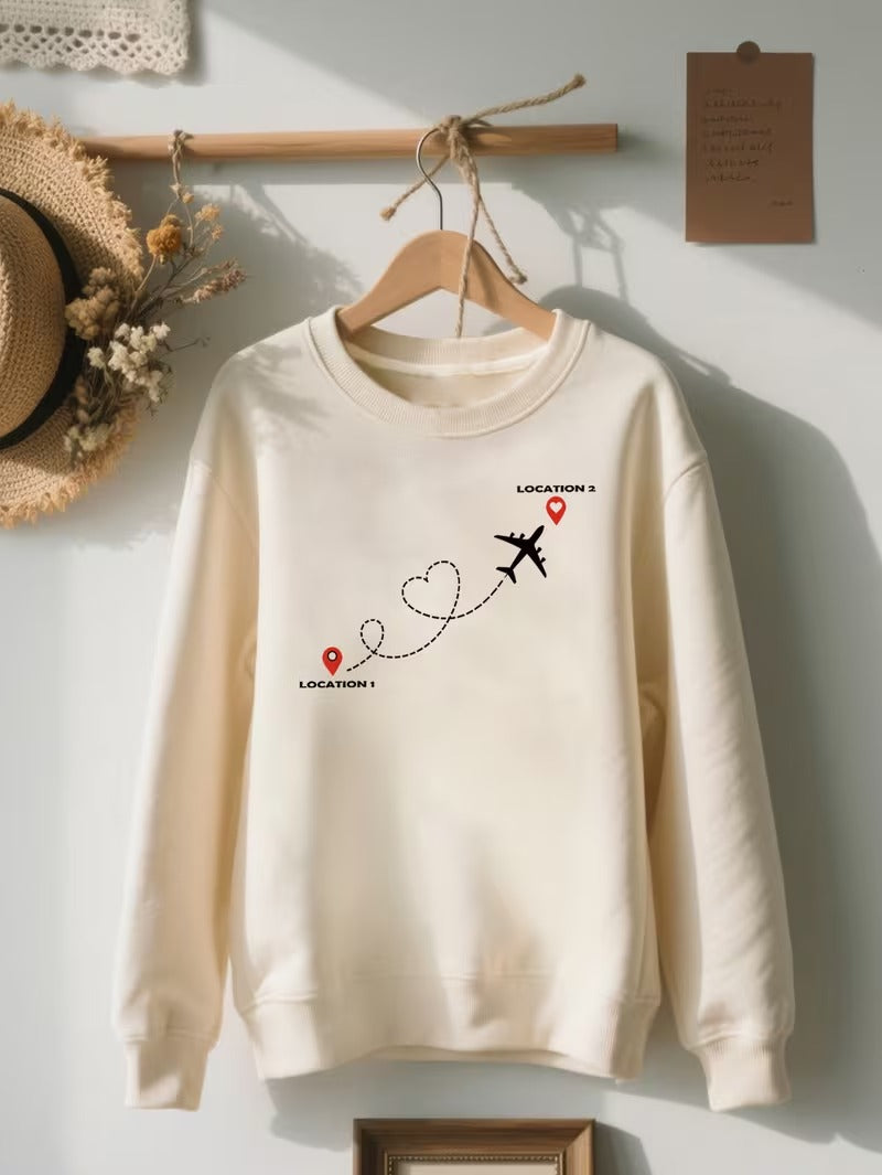 Bluza Dama Casual Design Travel cu Imprimeu Avion si Harta