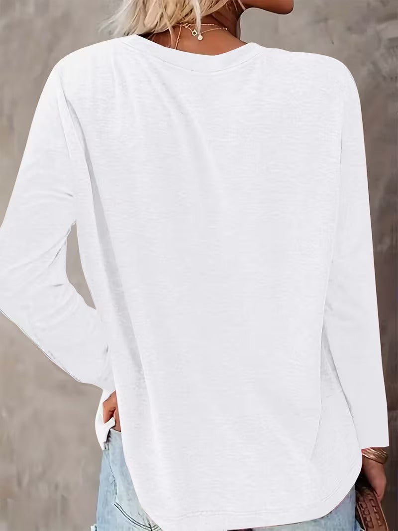 Bluza Dama Casual cu Maneca Lunga si Decolteu V Imprimeu Harta Lumii Inima si Avion