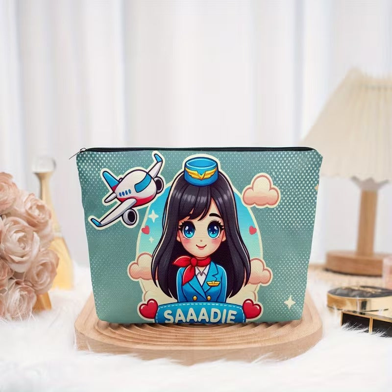 Borseta Cosmetice pentru Calatorii si Uz Zilnic, Design Modern, Fermuar Rezistent Aviation Cartoon
