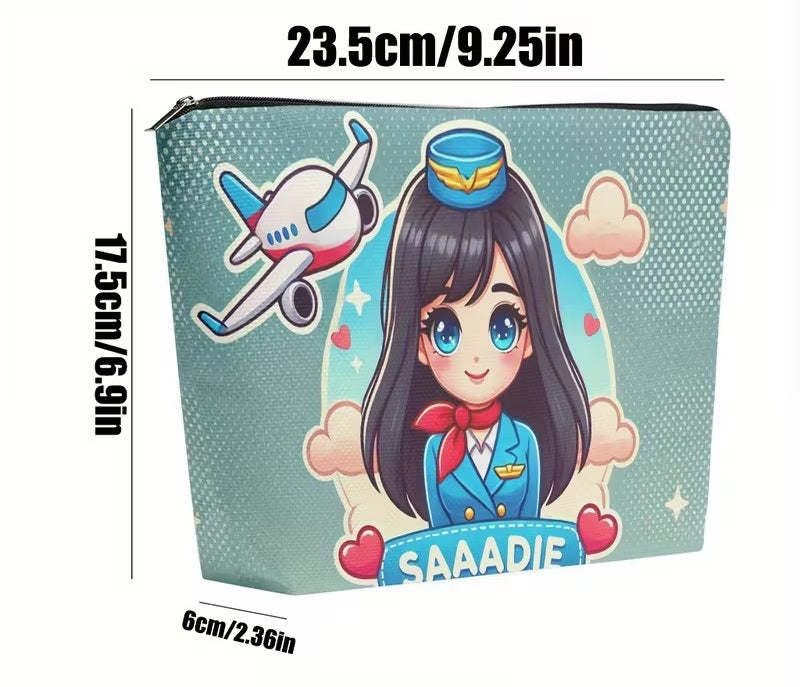 Borseta Cosmetice pentru Calatorii si Uz Zilnic, Design Modern, Fermuar Rezistent Aviation Cartoon