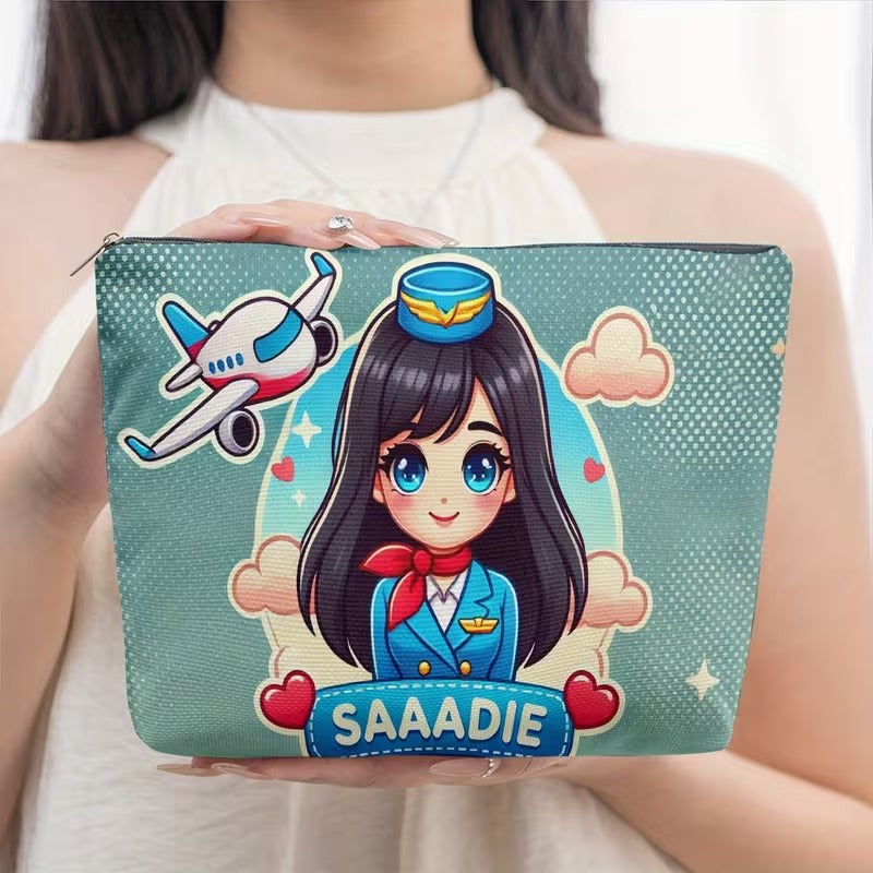 Borseta Cosmetice pentru Calatorii si Uz Zilnic, Design Modern, Fermuar Rezistent Aviation Cartoon