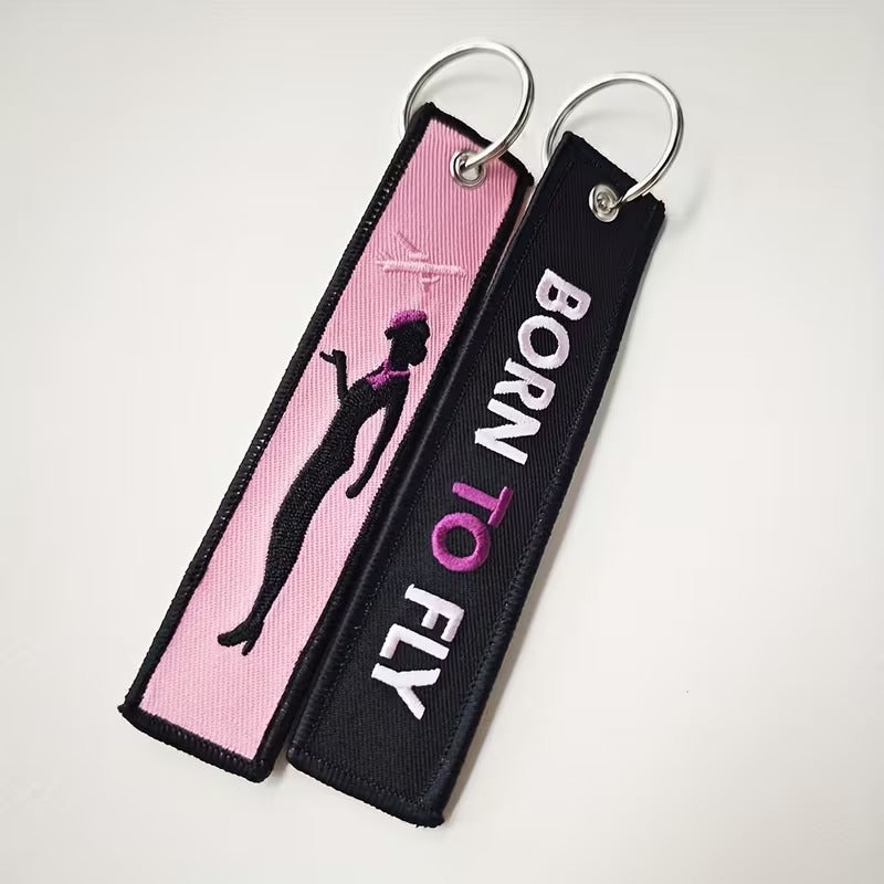 Breloc Stewardesa Brodat pentru Chei sau Rucsac Born to Fly