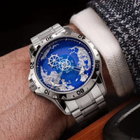 Ceas Barbatesc Automatic din Aliaj de Zinc si Curea Otel Inoxidabil Navigation Watch, Argintiu