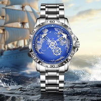 Ceas Barbatesc Automatic din Aliaj de Zinc si Curea Otel Inoxidabil Navigation Watch, Argintiu