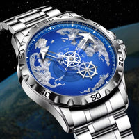 Ceas Barbatesc Automatic din Aliaj de Zinc si Curea Otel Inoxidabil Navigation Watch, Argintiu
