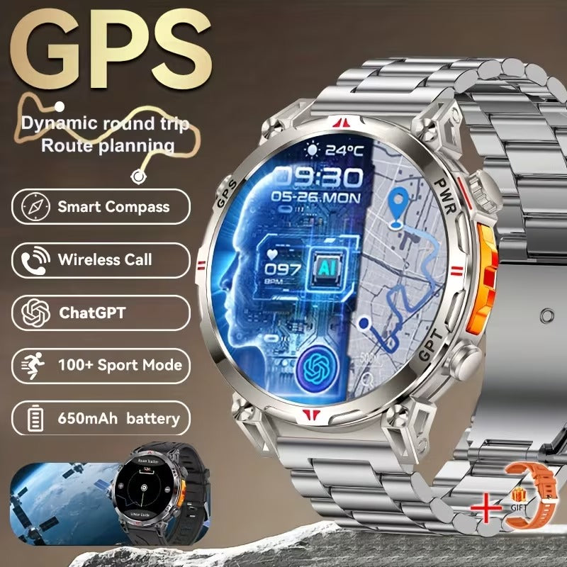 Ceas Smartwatch GPS Ecran Amoled, Navigatie si Urmarire Activitati, Curea din Otel, Argintiu
