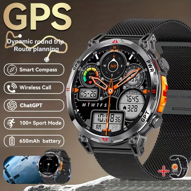 Ceas Smartwatch GPS Ecran Amoled, Navigatie si Urmarire Activitati, Curea din Plasa, Negru