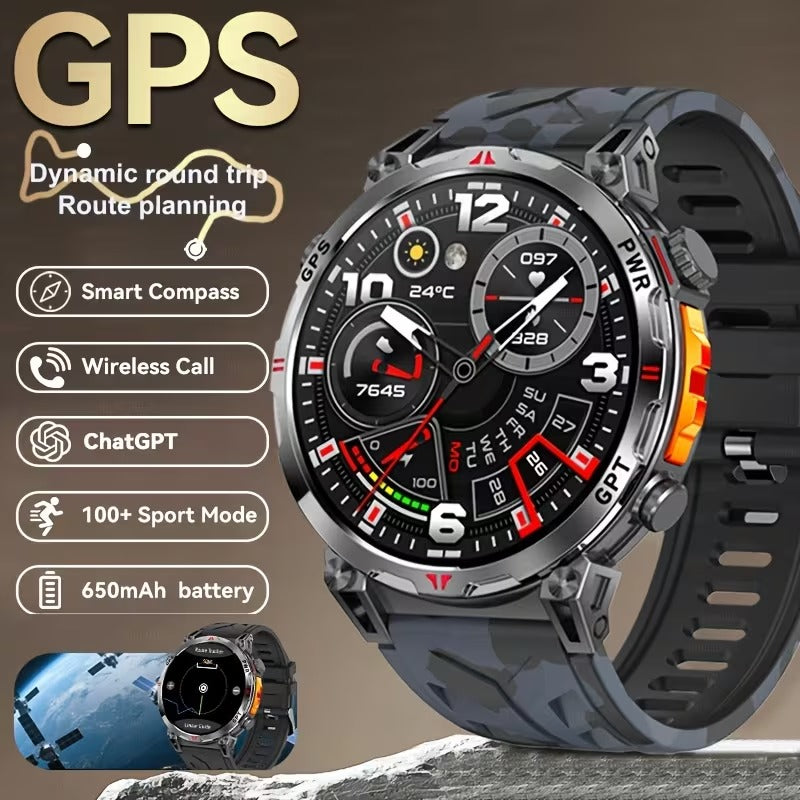Ceas Smartwatch GPS Ecran Amoled, Navigatie si Urmarire Activitati, Curea din Silicon, Negru/Gri