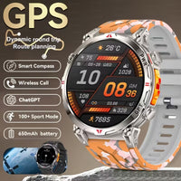 Ceas Smartwatch GPS Ecran Amoled, Navigatie si Urmarire Activitati, Curea din Silicon, Portocaliu/Alb