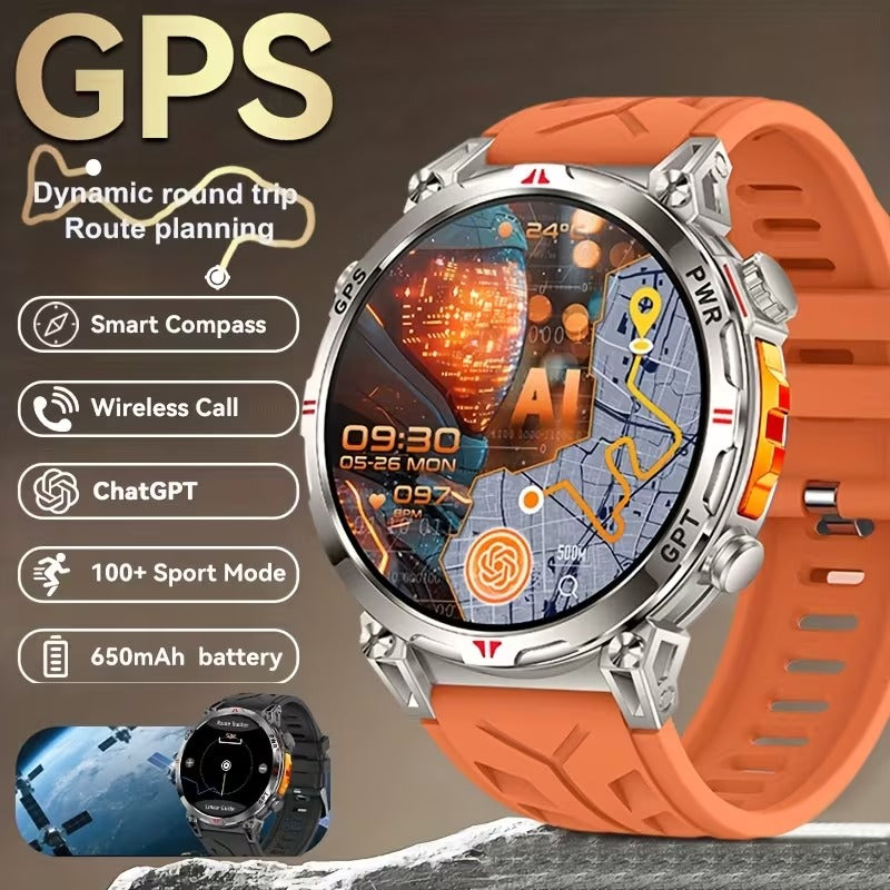 Ceas Smartwatch GPS Ecran Amoled, Navigatie si Urmarire Activitati, Curea din Silicon, Portocaliu