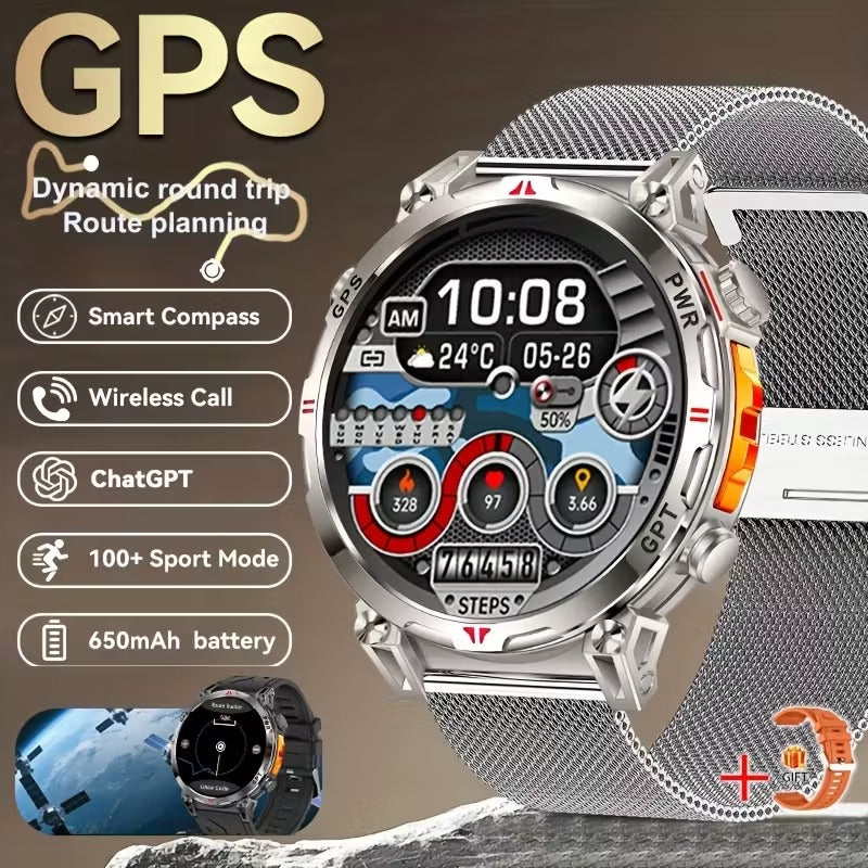 Ceas Smartwatch GPS Ecran Amoled, Navigatie si Urmarire Activitati, Curea din Plasa, Argintiu