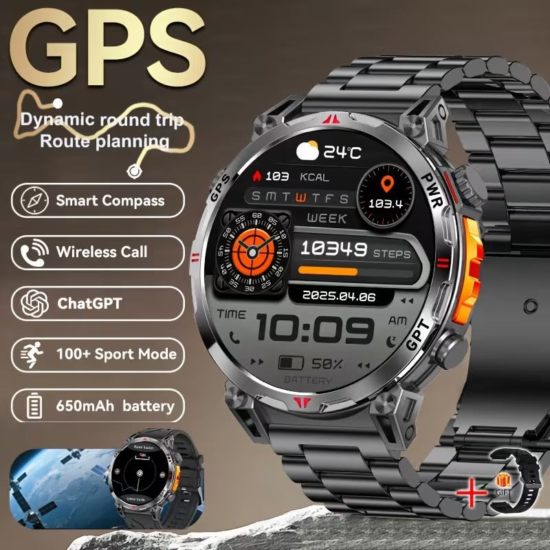 Ceas Smartwatch GPS Ecran Amoled, Navigatie si Urmarire Activitati, Curea din Otel, Negru