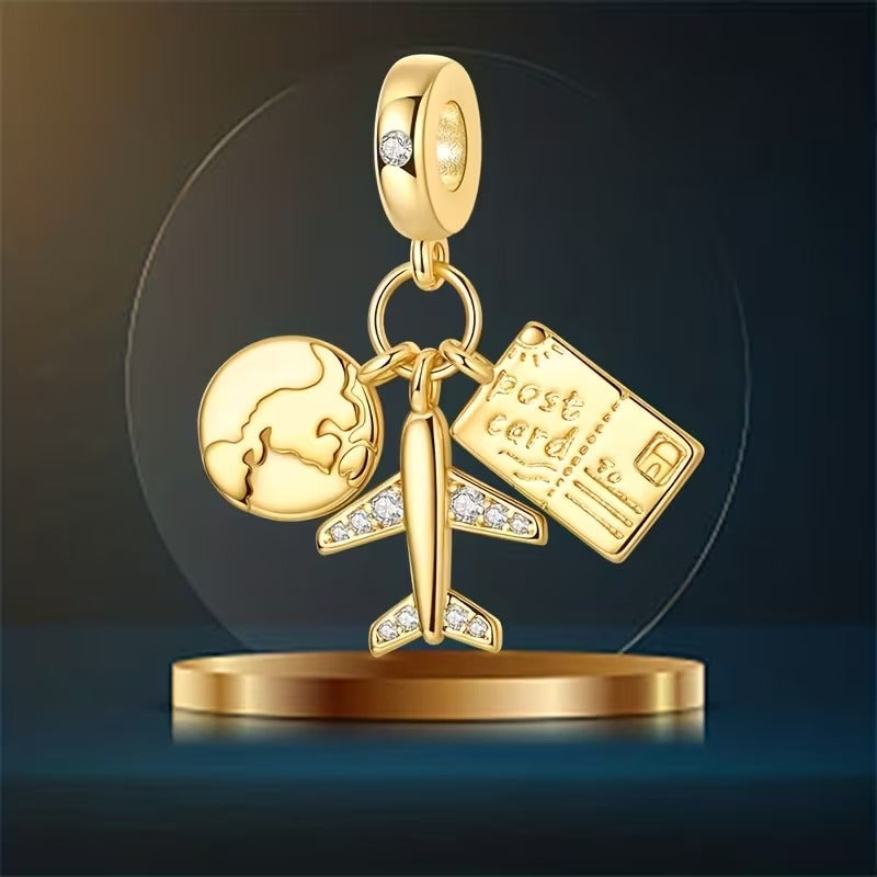 Charm Auriu Elegant pentru Bratari si Coliere Model Avion si Travel