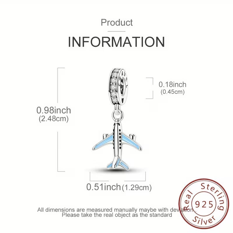 Charm Avion din Argint 925 pentru Bratari si Coliere