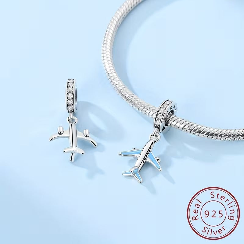 Charm Avion din Argint 925 pentru Bratari si Coliere