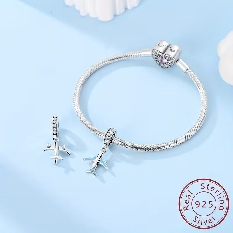 Charm Avion din Argint 925 pentru Bratari si Coliere