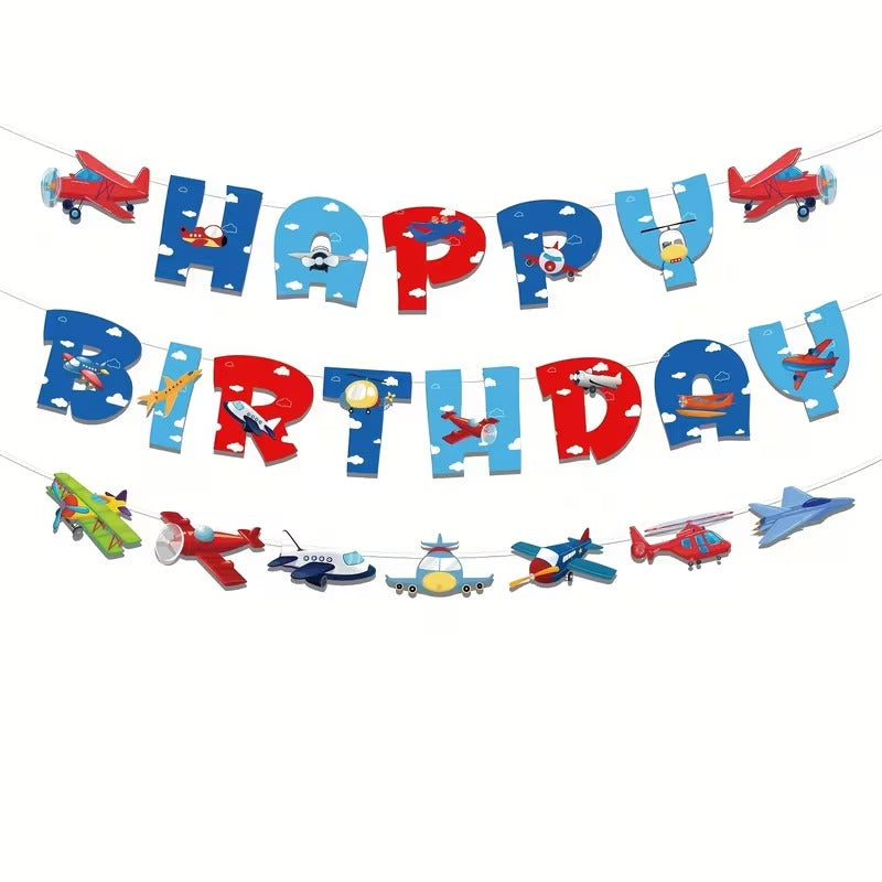 Decoratiuni Petrecere Banner cu Tema Aviatie si Happy Birthday