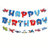 Decoratiuni Petrecere Banner cu Tema Aviatie si Happy Birthday