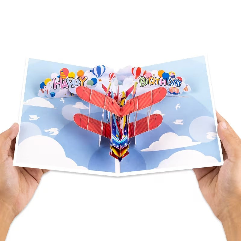 Felicitare Decorativa 3D Pop Up cu Avion pentru Zi de Nastere