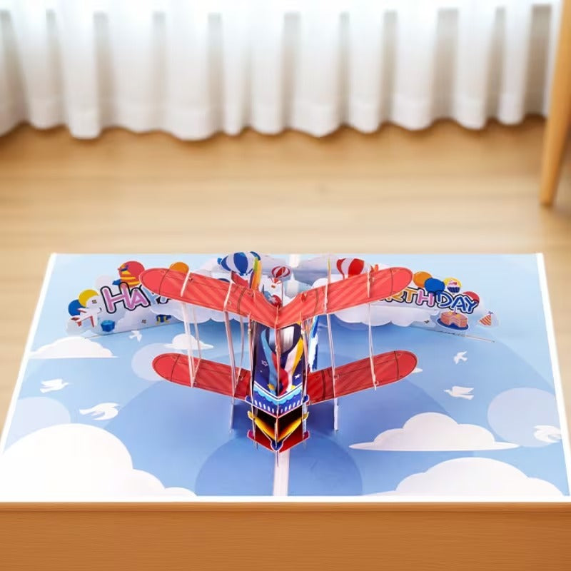 Felicitare Decorativa 3D Pop Up cu Avion pentru Zi de Nastere
