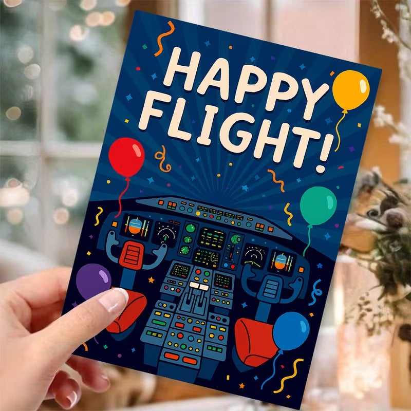 Felicitare Tematica Aviatie cu Design Cockpit Happy Flight