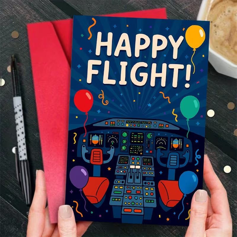 Felicitare Tematica Aviatie cu Design Cockpit Happy Flight