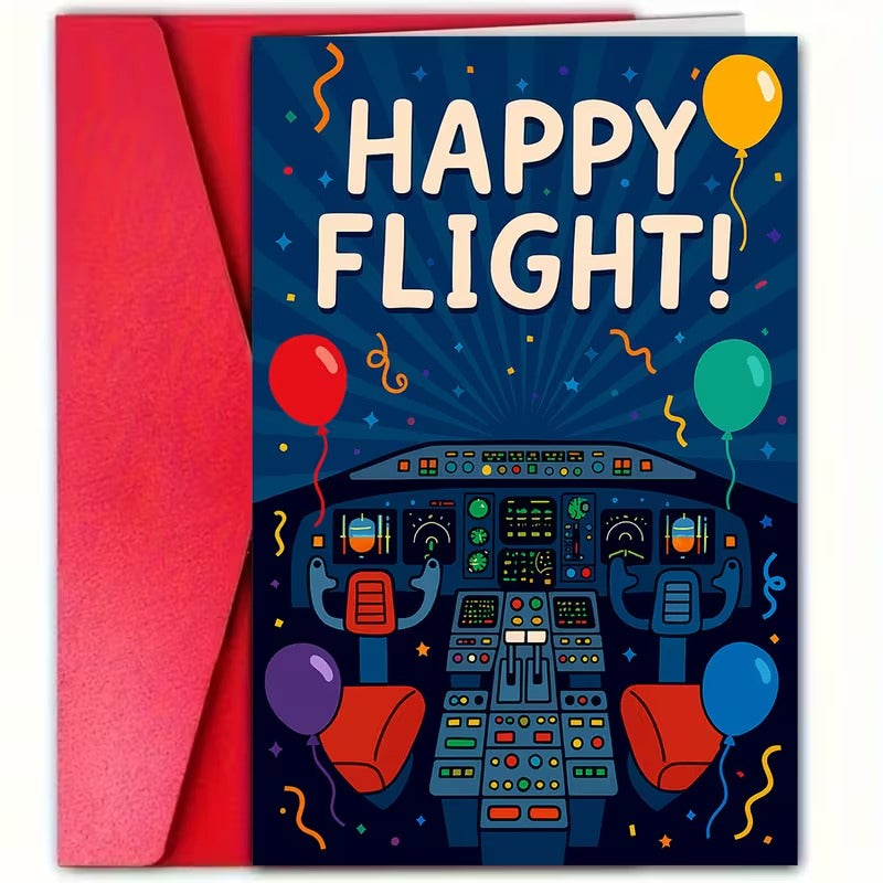 Felicitare Tematica Aviatie cu Design Cockpit Happy Flight