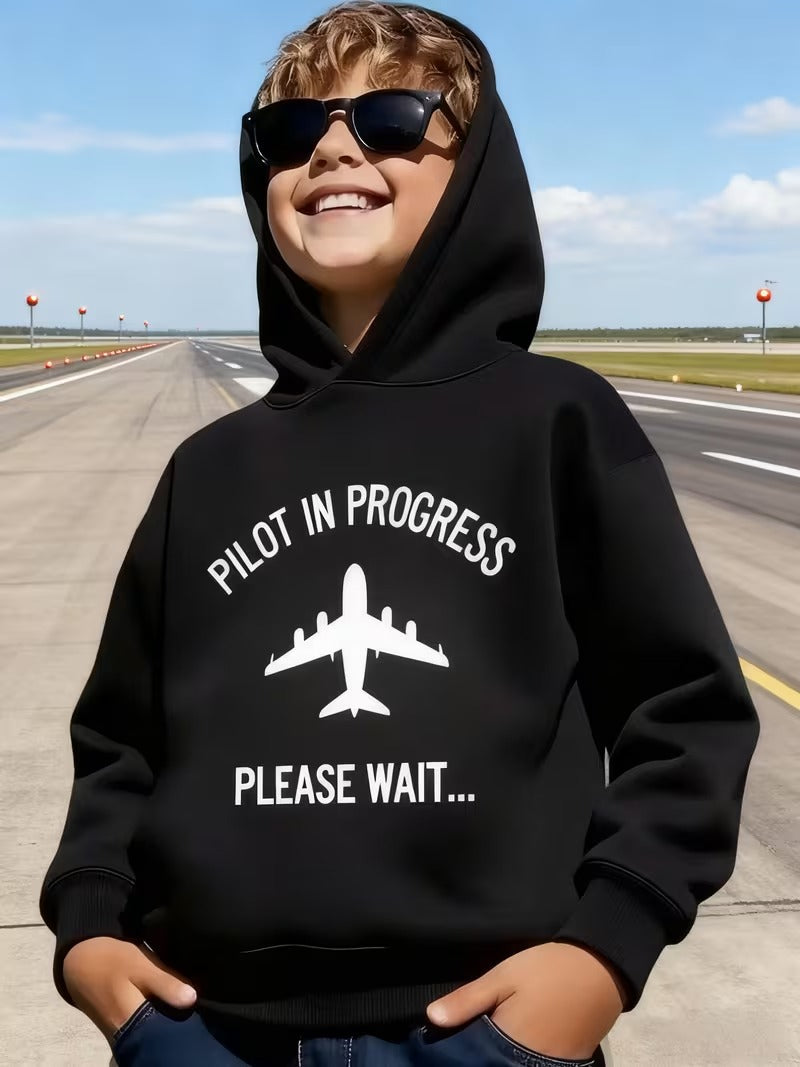 Hanorac Baieti cu Gluga si Imprimeu Avion pentru Entuziasti Aviatie