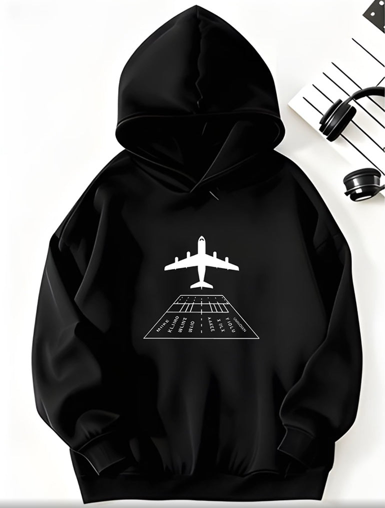 Hanorac Baieti cu Gluga si Imprimeu Avion pentru Toamna si Iarna