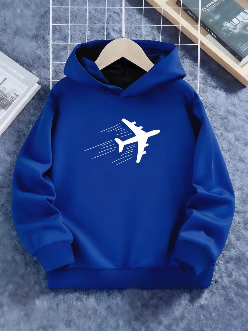 Hanorac Baieti cu Grafica Avion si Material Moale pentru Purtare Zilnica