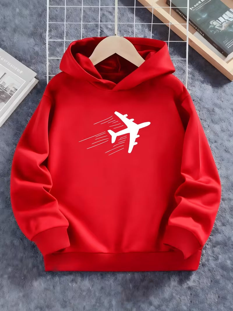 Hanorac Baieti cu Grafica Avion si Material Moale pentru Purtare Zilnica