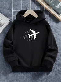 Hanorac Baieti cu Grafica Avion si Material Moale pentru Purtare Zilnica