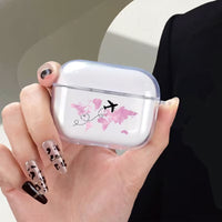 Husa Casti AirPods Pro 2, 1, 2, 3 Transparenta cu Design Harta Lumii si Rute Aeriene