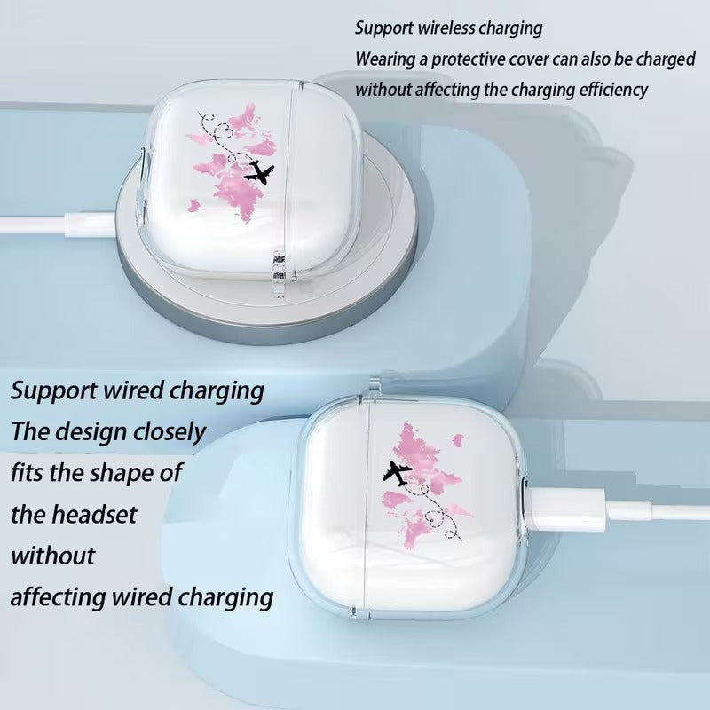Husa Casti AirPods Pro 2, 1, 2, 3 Transparenta cu Design Harta Lumii si Rute Aeriene