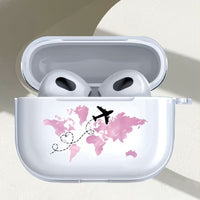 Husa Casti AirPods Pro 2, 1, 2, 3 Transparenta cu Design Harta Lumii si Rute Aeriene