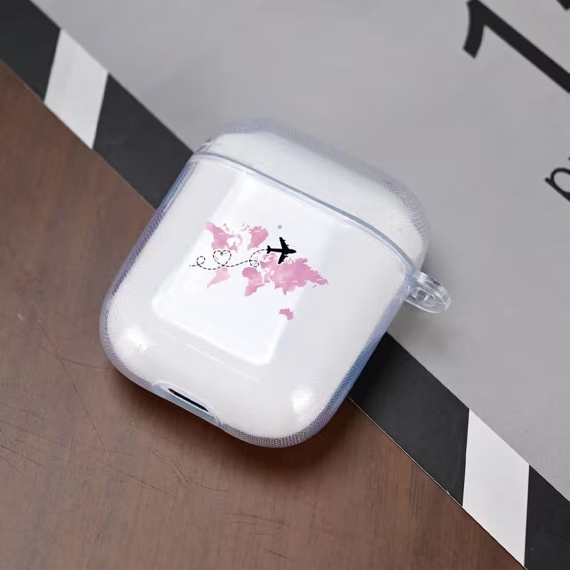 Husa Casti AirPods Pro 2, 1, 2, 3 Transparenta cu Design Harta Lumii si Rute Aeriene