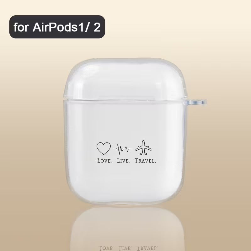 Husa Casti Transparenta AirPods cu Design Love Live Travel