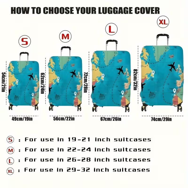 Husa Elastica pentru Valiza cu Imprimeu Harta Lumii si Avion