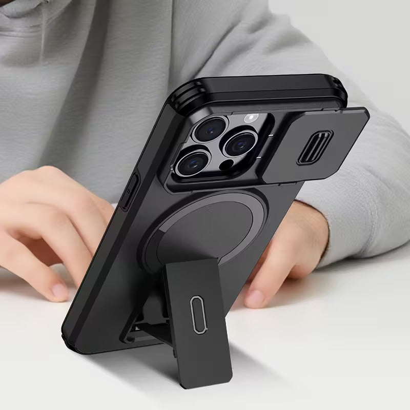 Husa Telefon pentru Iphone 17, Pro, Pro Max cu Protectie Camera Glisanta si Suport Incarcare Wireless, Negru