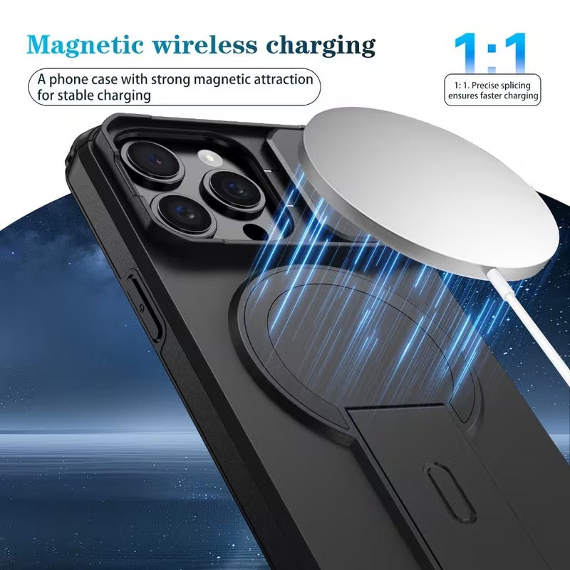 Husa Telefon pentru Iphone 17, Pro, Pro Max cu Protectie Camera Glisanta si Suport Incarcare Wireless, Negru