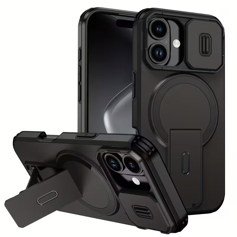 Husa Telefon pentru Iphone 17, Pro, Pro Max cu Protectie Camera Glisanta si Suport Incarcare Wireless, Negru