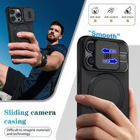 Husa Telefon pentru Iphone 17, Pro, Pro Max cu Protectie Camera Glisanta si Suport Incarcare Wireless, Negru
