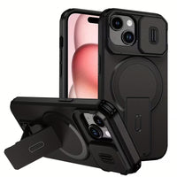 Husa Telefon pentru Iphone 15, Pro, Pro Max cu Protectie Camera Glisanta si Suport Incarcare Wireless, Negru