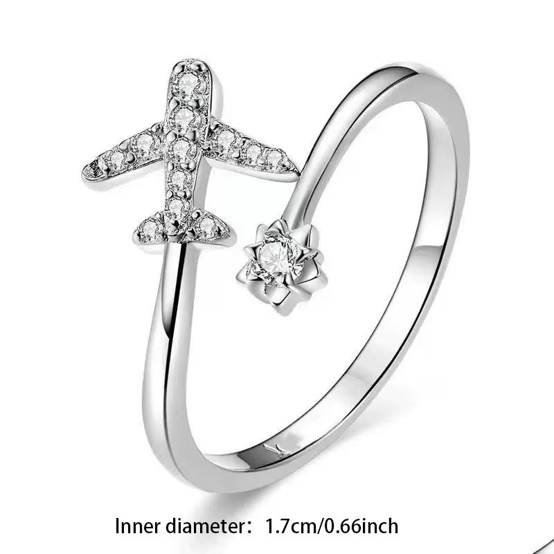 Inel Dama din Zirconiu Sintetic cu Design Avion, Argintiu