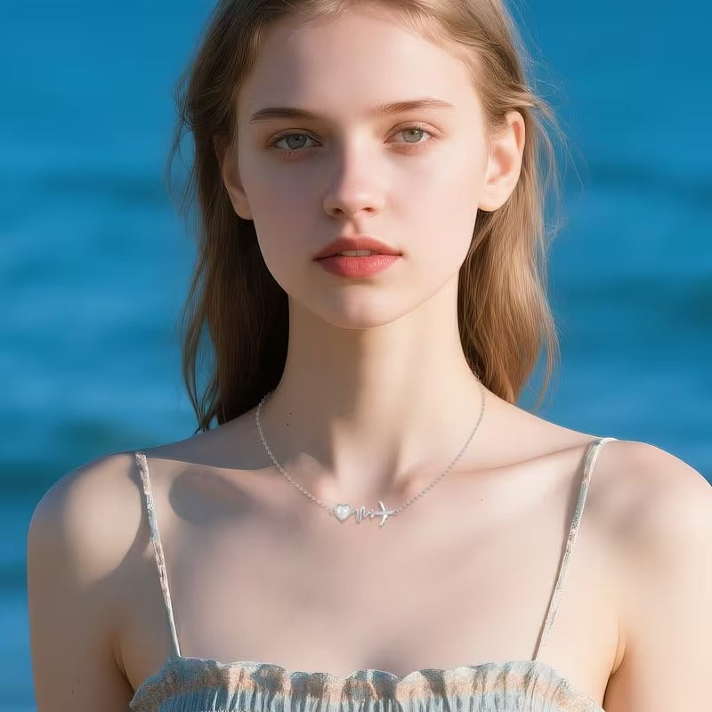 Lant Argint 925 cu Pandantiv cu Inima si Avion pentru Pasionatii de Travel
