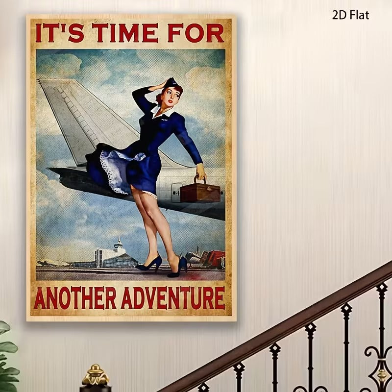 Poster Aviatie Retro Fara Rama Vintage Flight Attendant, 50 x 70cm
