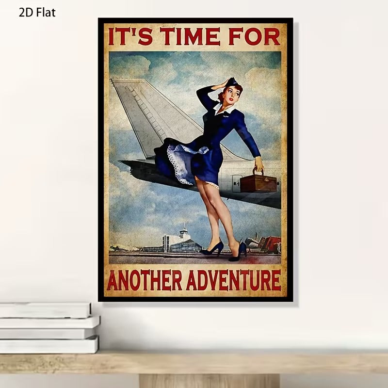 Poster Aviatie Retro Fara Rama Vintage Flight Attendant, 50 x 70cm