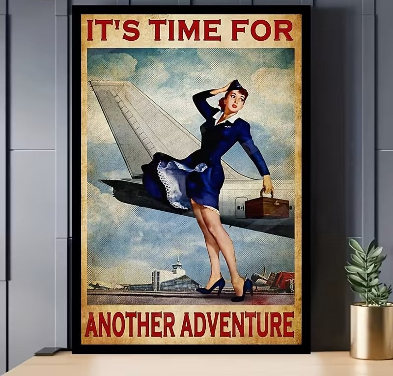 Poster Aviatie Retro Fara Rama Vintage Flight Attendant, 50 x 70cm